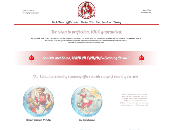 Эстетика Чистоты: уникальный дизайн сайта канадской клининговой компании в духе девичьего ретро
