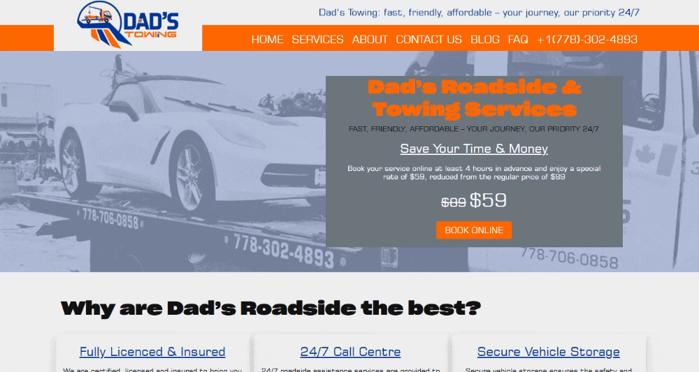 Creation of a website for Canadian roadside assistance